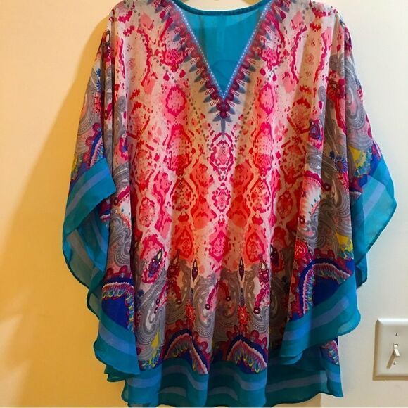 GORGEOUS SHEER JEWLED LACE UP V ROUND TOP - Picture 3 of 10